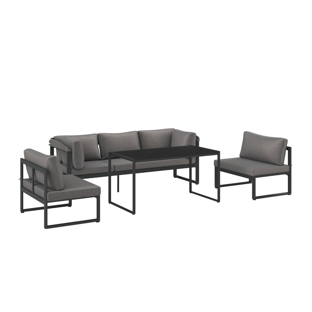 Lounge Garnitúra Lagos - antracit/szürke, Modern, textil/fa - Beldano