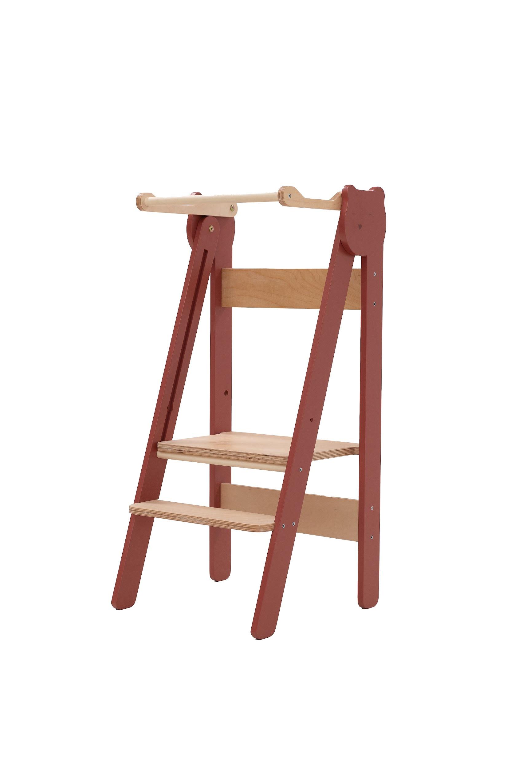 Lernturm Space Saving Rot/Natur - Rot/Naturfarben, Basics, Holz (38/90/40cm)