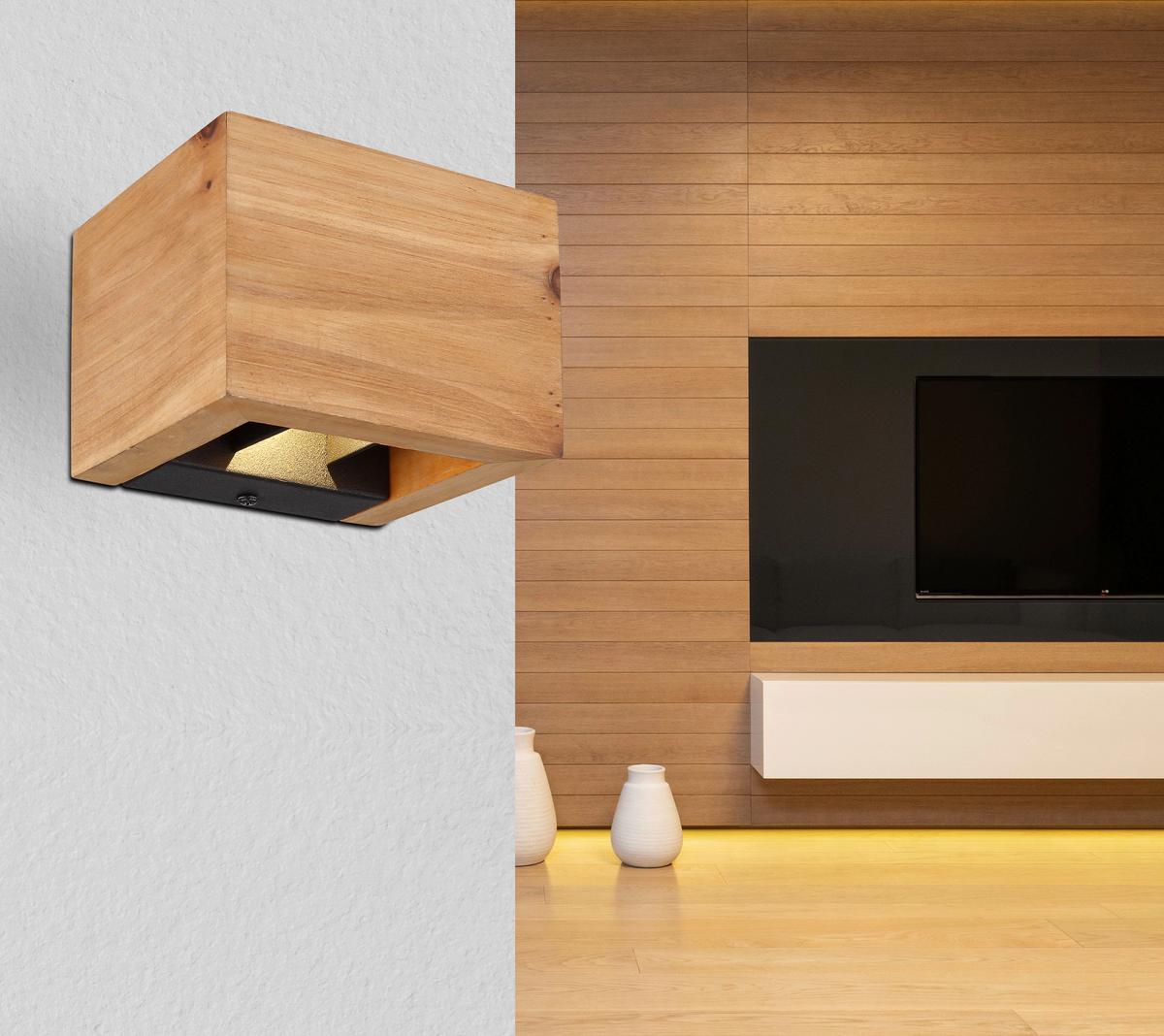 LED-Wandleuchte, 1-Flammig, mit Holz - Dunkelbraun/Schwarz, Design, Holz/Metall (13,5/11,5/9,5cm)