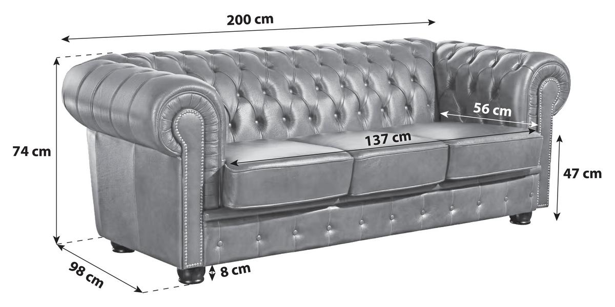 Chesterfield-Sofa Norwin Braun 3-Sitzer Echtleder B: 200 cm - Nussbaumfarben/Braun, KONVENTIONELL, Leder (200/74/98cm) - Max Winzer