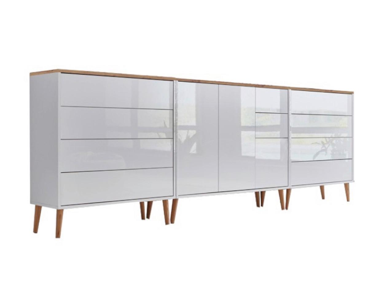 Sideboard Mailand 8 B:263,5cm Weiß/Eiche - Weiß Hochglanz/Eiche Artisan, MODERN, Holzwerkstoff (263,5/86/33cm) - MID.YOU