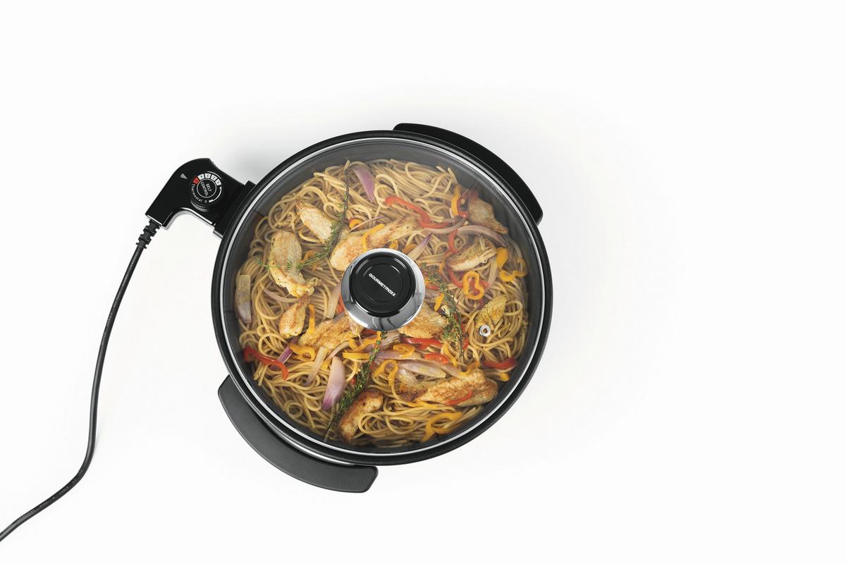 ELEKTRISCHE PFANNE 1500W, Bis 220C - Schwarz, Basics, Glas/Kunststoff (34/18/32cm) - GOURMETMAXX