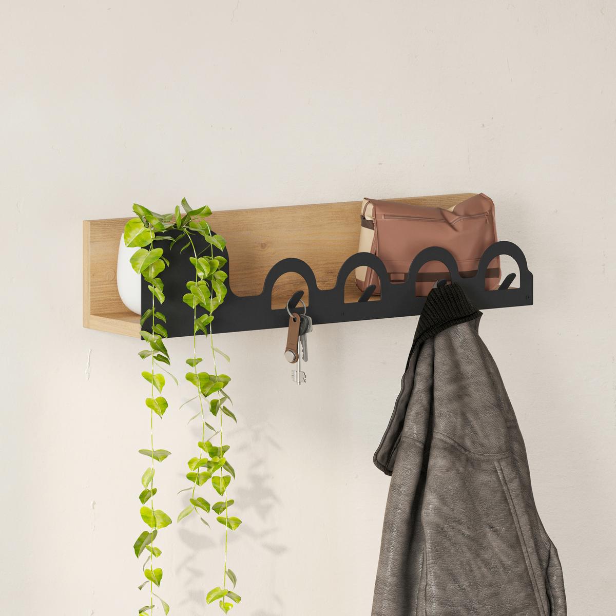 Wandgarderobe Liora, Eiche Dunkel B: 63 Cm - Eiche dunkel, Design, Holzwerkstoff/Metall (63/14/14cm) - Livetastic