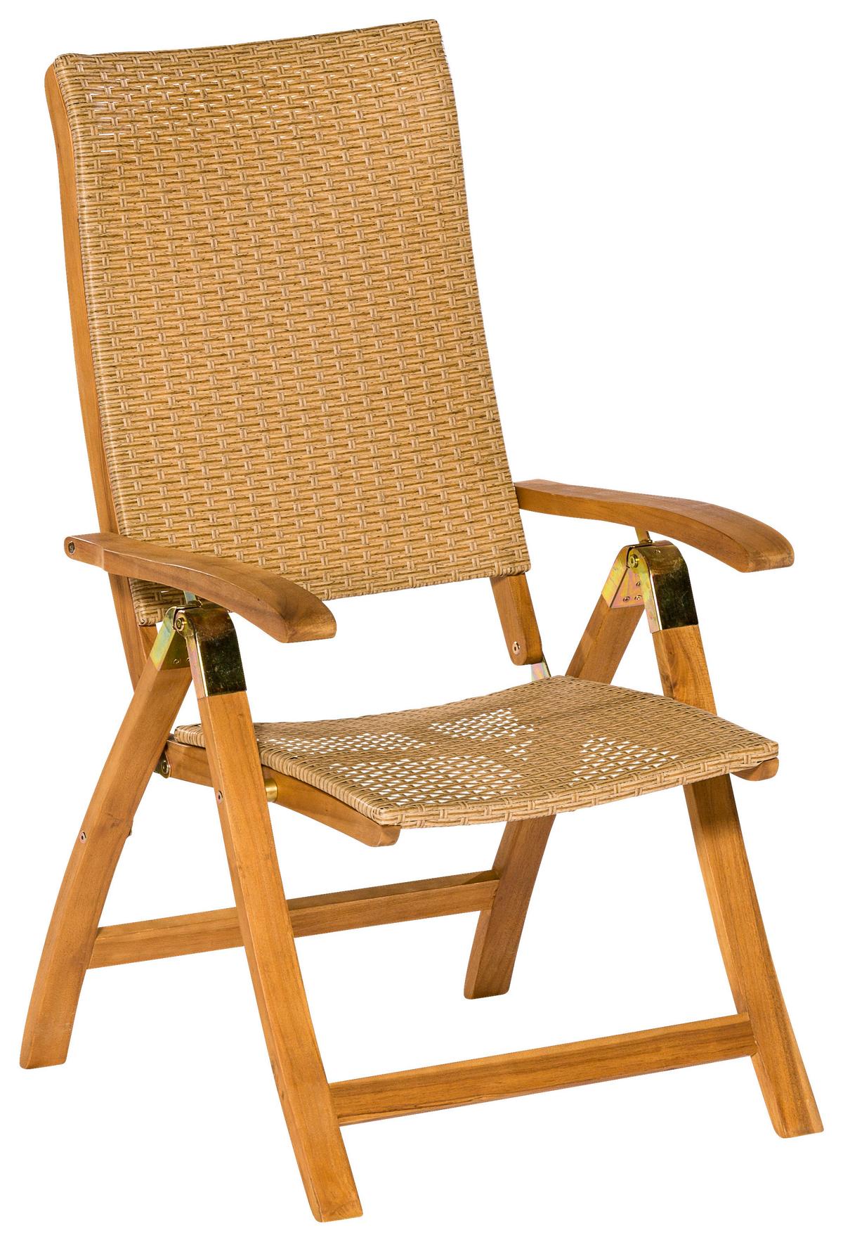 Gartensessel Klappbar Capri Holz, Kunststoffgeflecht - Naturfarben, MODERN, Holz/Kunststoff (62/114/103cm) - Gardenson