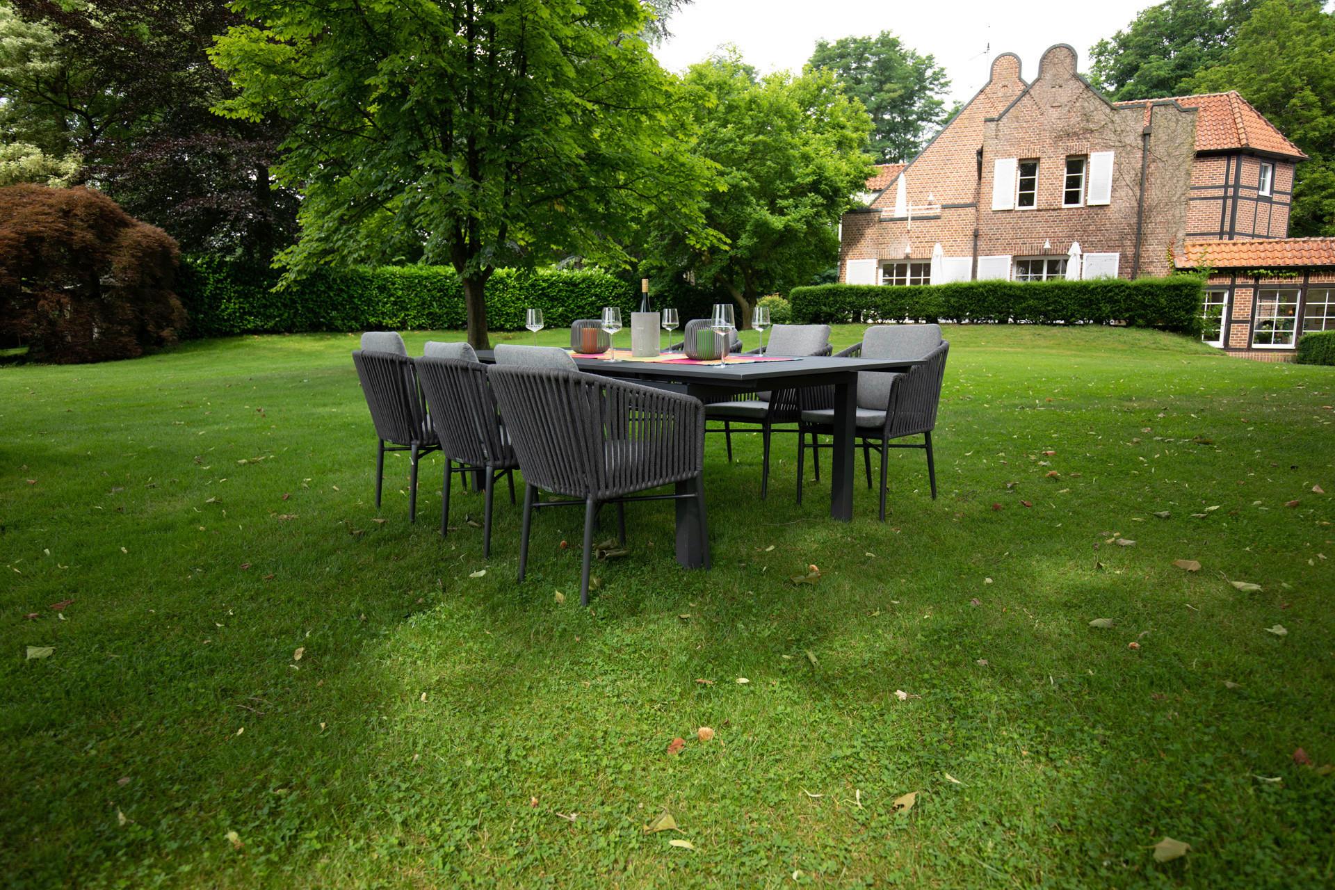 Gartenmöbel Set 7-Tlg. Metall/Textil mit Kissen - Anthrazit/Grau, Basics, Textil/Metall (180/240/100/70cm) - Gardenson