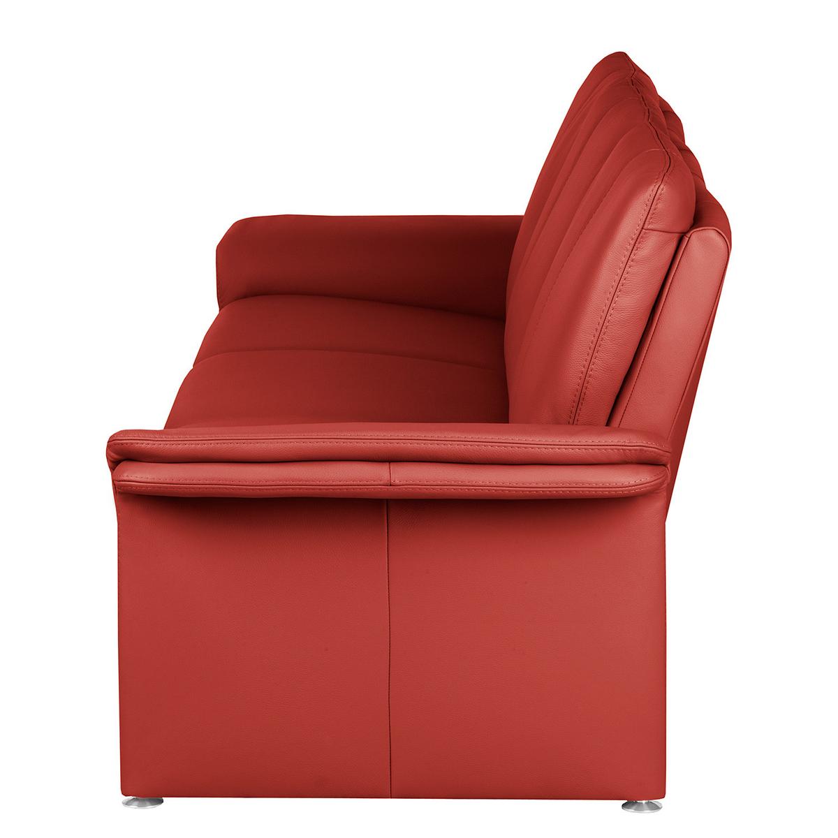3-Sitzer-Sofa Comodo Echtleder Rot B: 214 cm - Silberfarben/Rot, Design, Leder (214/90/88cm) - Livetastic