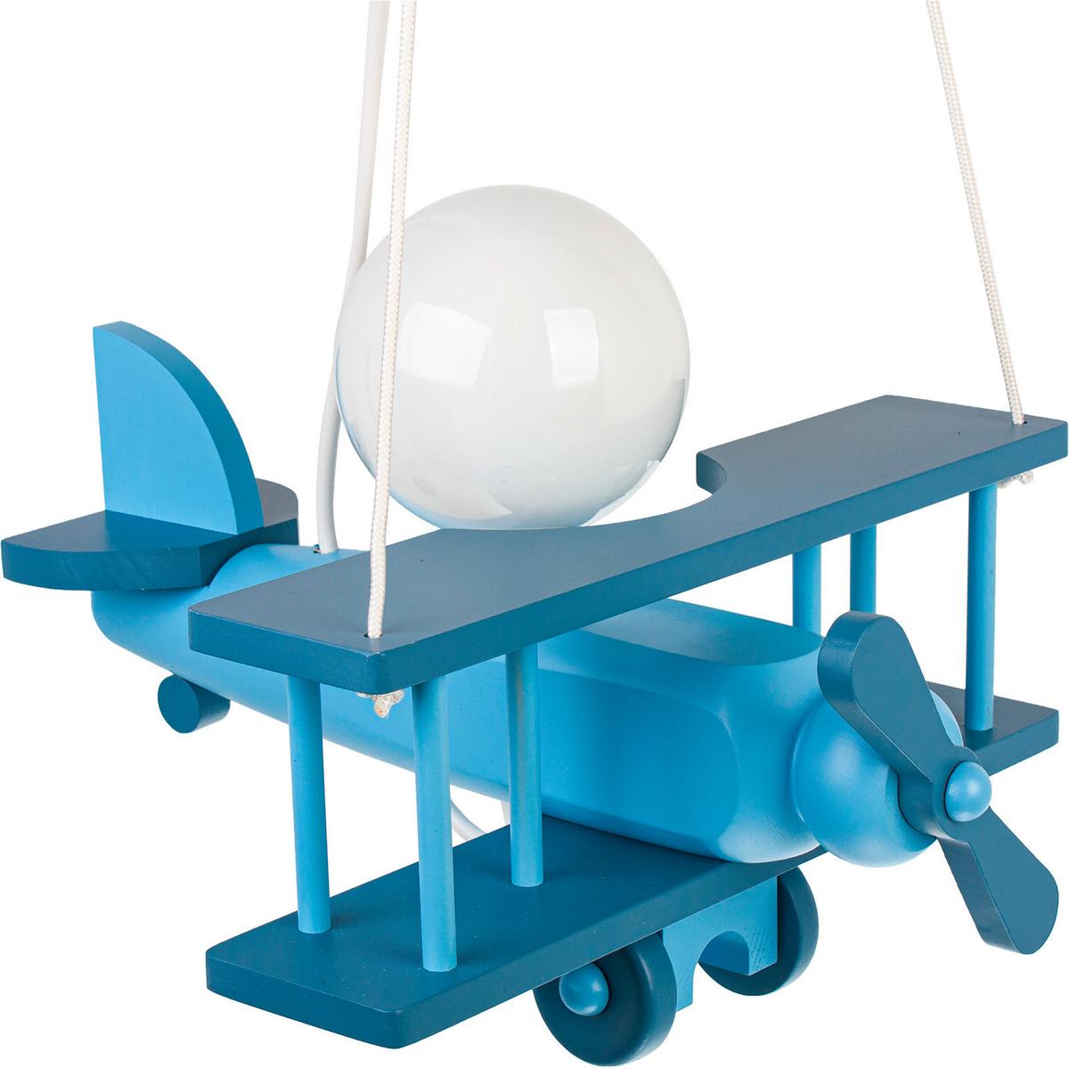 Kinderhängeleuchte Flugzeug H: 75 cm 1-Flammig - Blau, KONVENTIONELL, Holz (29/31/75cm)