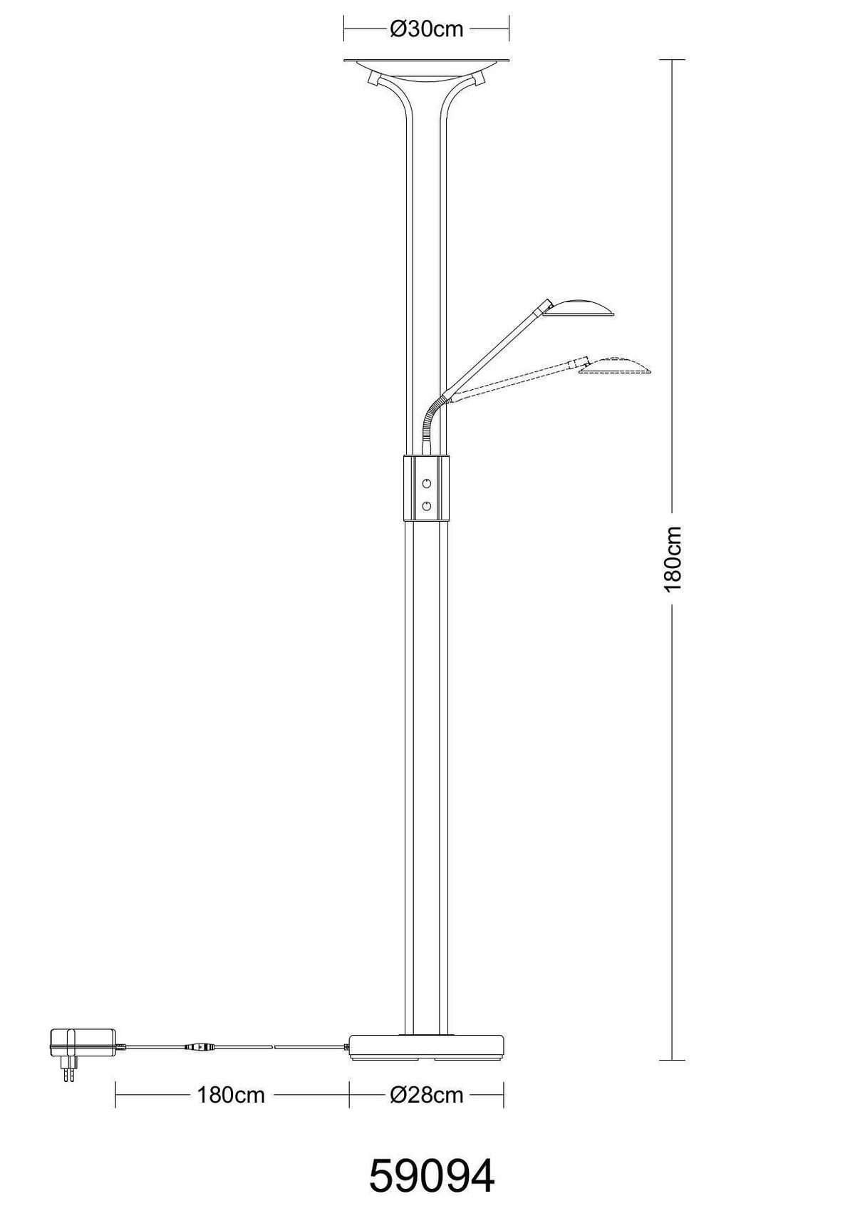 LED-Stehleuchte Tamika Schwarz Chromfarben D: 30 cm - Klar/Chromfarben, KONVENTIONELL, Glas/Kunststoff (30/180cm) - Globo