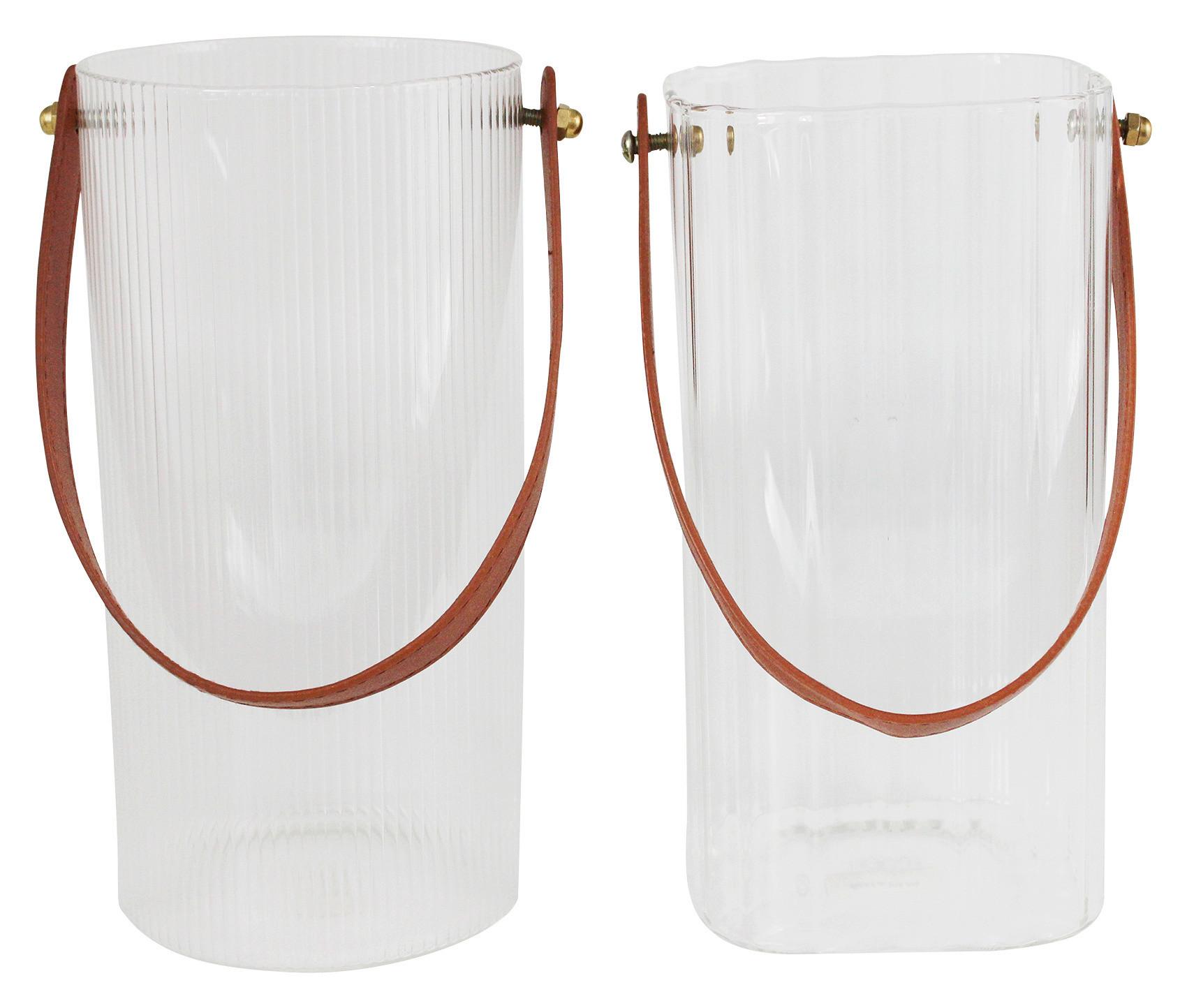 Vase Vivian - Klar/Braun, Design, Glas/Leder (10/10/20cm) - James Wood