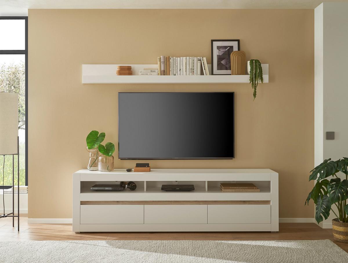 Wohnwand Chester Weiß/Eichefarben B: 217cm - Eichefarben/Silberfarben, Design, Holzwerkstoff (217/170/42cm) - MID.YOU