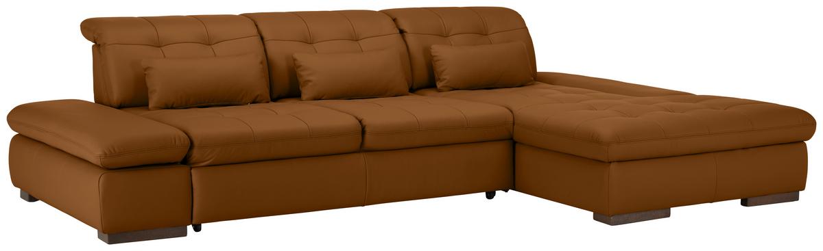 Rohová sedačka SANFINO, pravá, tmavooranžová pravá koža - tmavooranžová/chrómová, Konventionell, kov/koža (305/79-96/199cm) - Premium Living