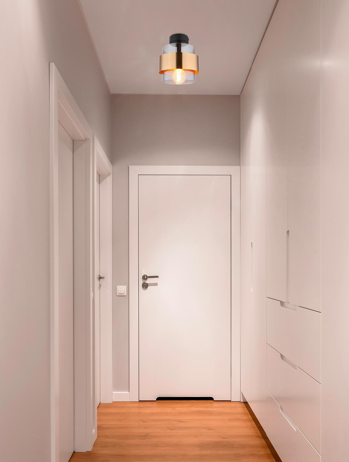 Deckenleuchte Ø 18 Cm 1-Flammig - Messingfarben/Schwarz, Design, Glas/Metall (18/21,5cm) - Globo