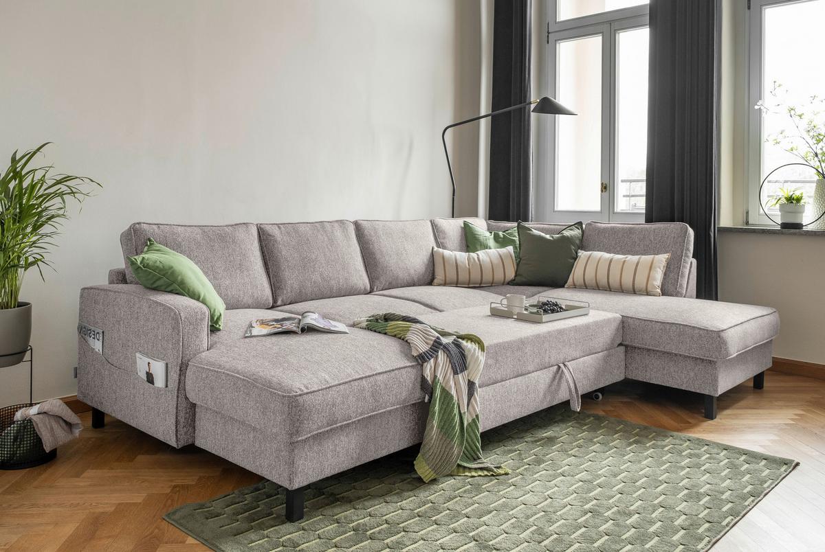 Wohnlandschaft Molly Grau/Weiß U: 148x298x198 cm - Grauweiß/Schwarz, Textil (148/298/198cm) - MID.YOU
