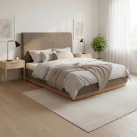 Čalúnená posteľ JOSEF 180x200 cm, tmavohnedá - svetlohnedá/čierna, Modern, kov/drevo (180/200cm) - Bessagi Home