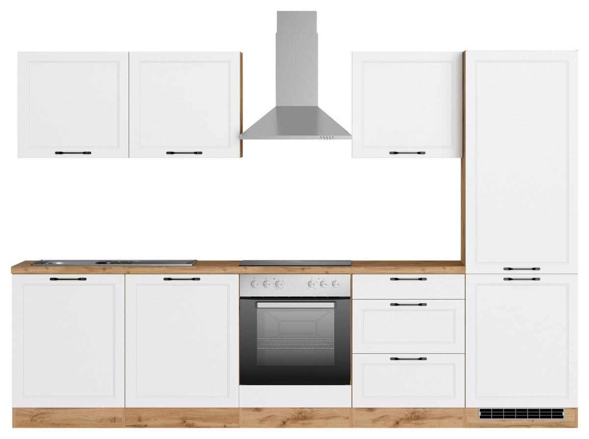 Küchenzeile Meran Mit Geräten B: 300 Cm Weiß/eiche Dekor - Eiche Wotan/Weiß, LIFESTYLE, Holzwerkstoff (300cm) - Held