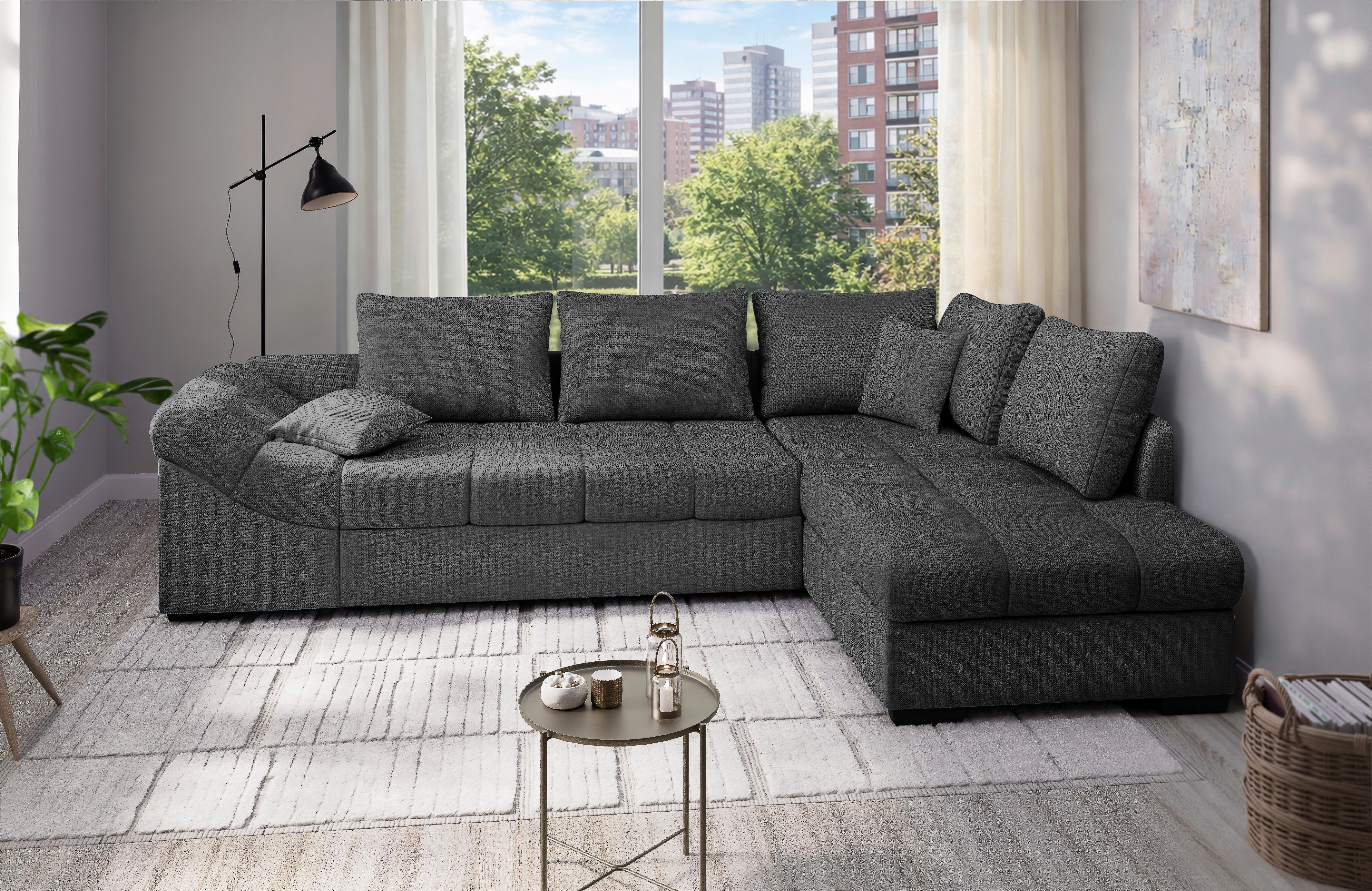 Eckschlafsofa Alvito Anthrazit S: 298x202 Cm - Anthrazit/Schwarz, MODERN, Textil (298/202cm) - MID.YOU