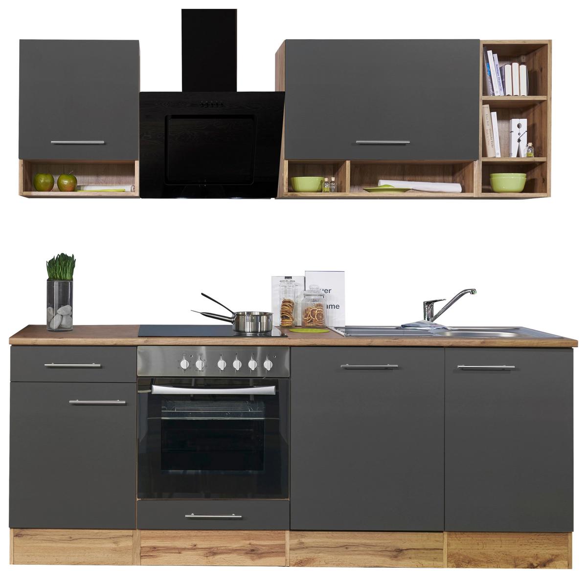 Küchenzeile ohne Geräte B: 220 cm Grau/Wildeiche - Wildeiche/Grau, Basics, Holzwerkstoff (220cm) - Respekta
