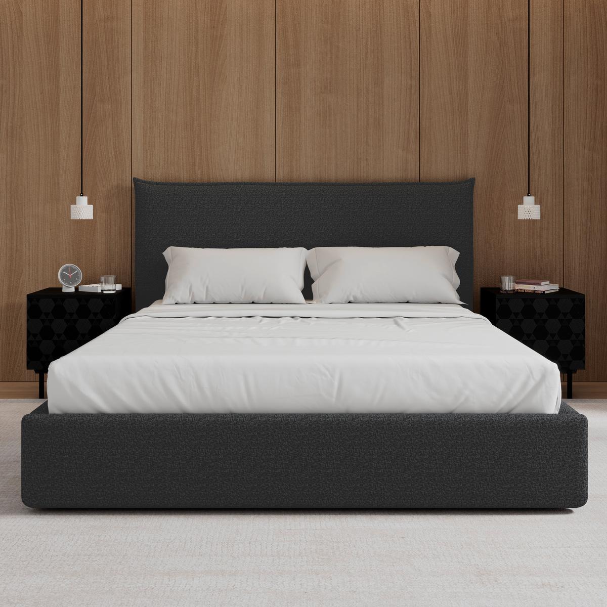 Čalúnená posteľ ALBA 180x200 cm, tmavosivá - čierna/prírodná farba, Modern, drevo/textil (180/200cm) - Bessagi Home