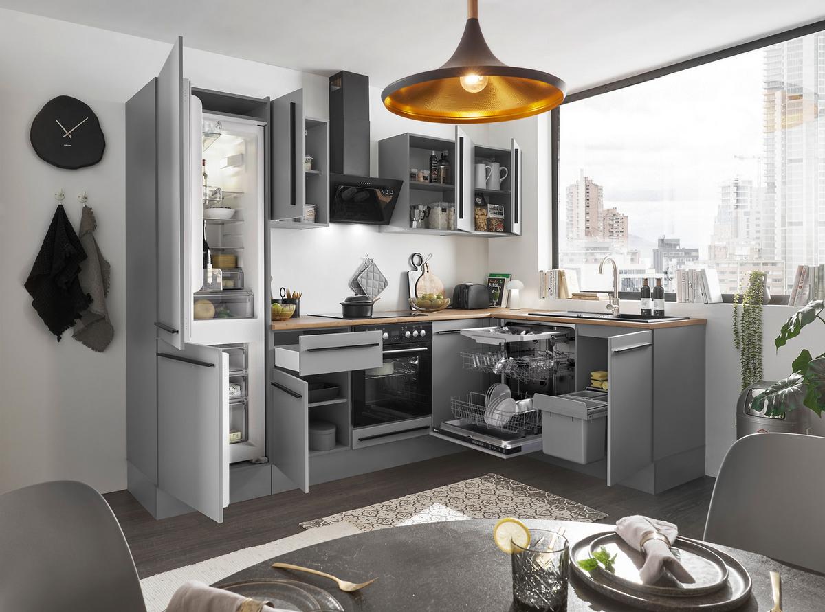ROHOVÁ KUCHYŇA DENVER - čierna/sivá, Design, kompozitné drevo/plast (280/175cm) - MID.YOU