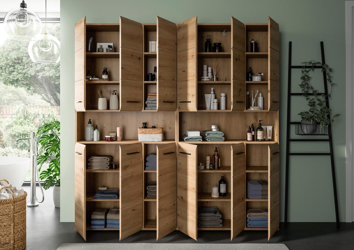 Hochschrank Ice Eiche Artisan Dekor B: 180cm - Schwarz/Eiche Artisan, Basics, Holzwerkstoff (180/185/30cm) - MID.YOU