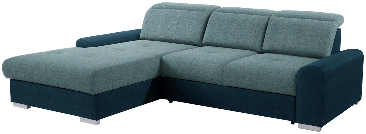 Ecksofa mit Schlaffunktion + Bettkasten Malaga, Webstoff - Türkis/Blau, KONVENTIONELL, Textil (203/286cm) - Ondega