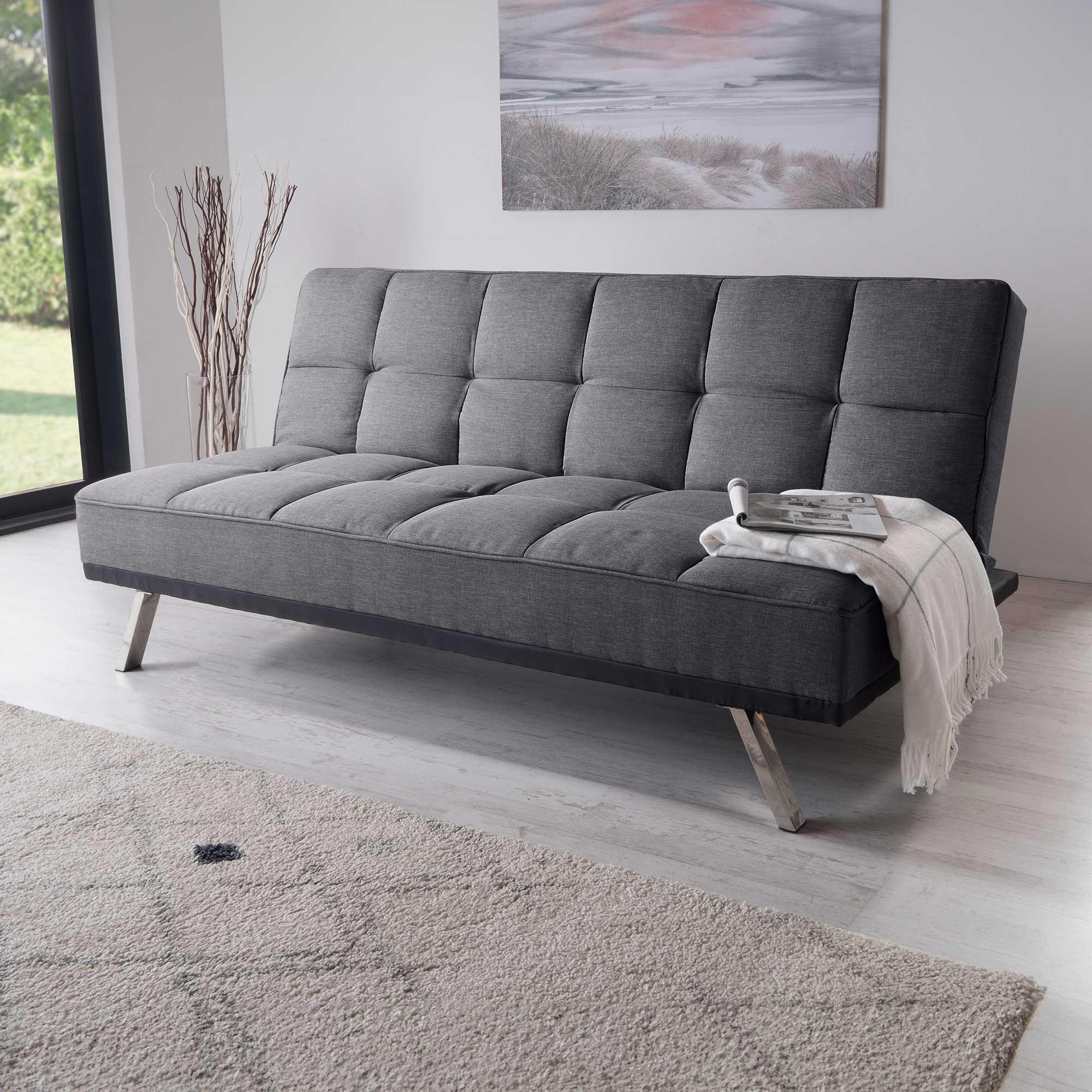 3-Sitzer-Sofa Mit Schlaffunkt. Roma Anthrazit - Edelstahlfarben/Anthrazit, Basics, Textil/Metall (179/84/96cm) - Ondega