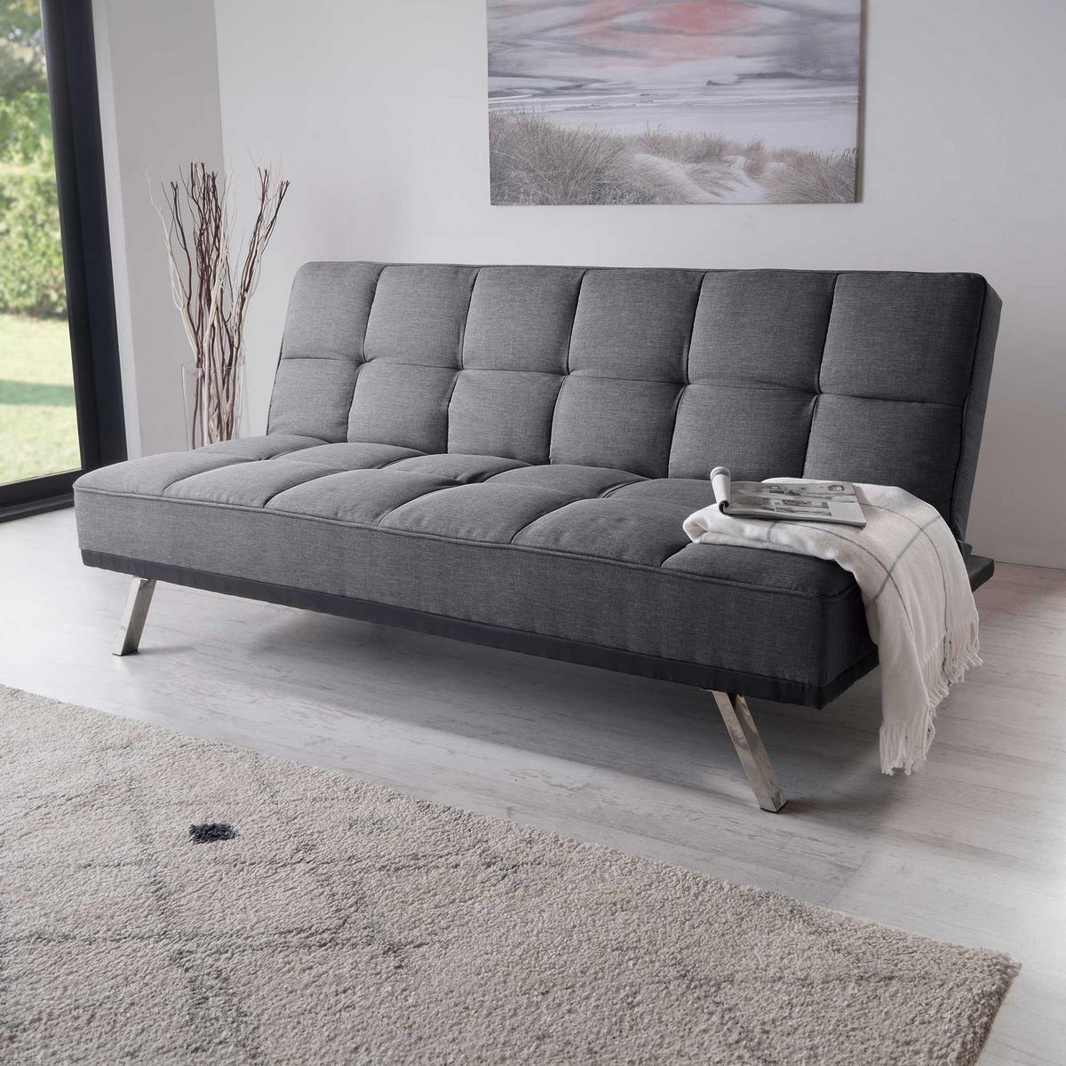 3-Sitzer-Sofa Mit Schlaffunkt. Roma Anthrazit - Edelstahlfarben/Anthrazit, Basics, Textil/Metall (179/84/96cm) - Ondega