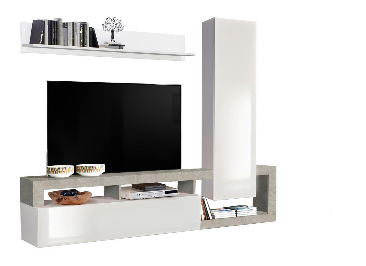 VIACDIELNA OBÝVACIA STENA DALLAS - biela/biela s vysokým leskom, Basics, kompozitné drevo (219/173/35cm) - Best Price