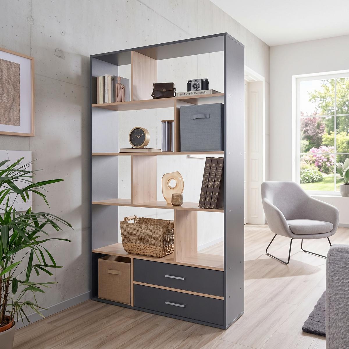 Regal Roberto 2 Anthrazit/Artisan B: 110 cm - Anthrazit/Eiche Artisan, Trend, Holzwerkstoff (110/184,6/32cm)