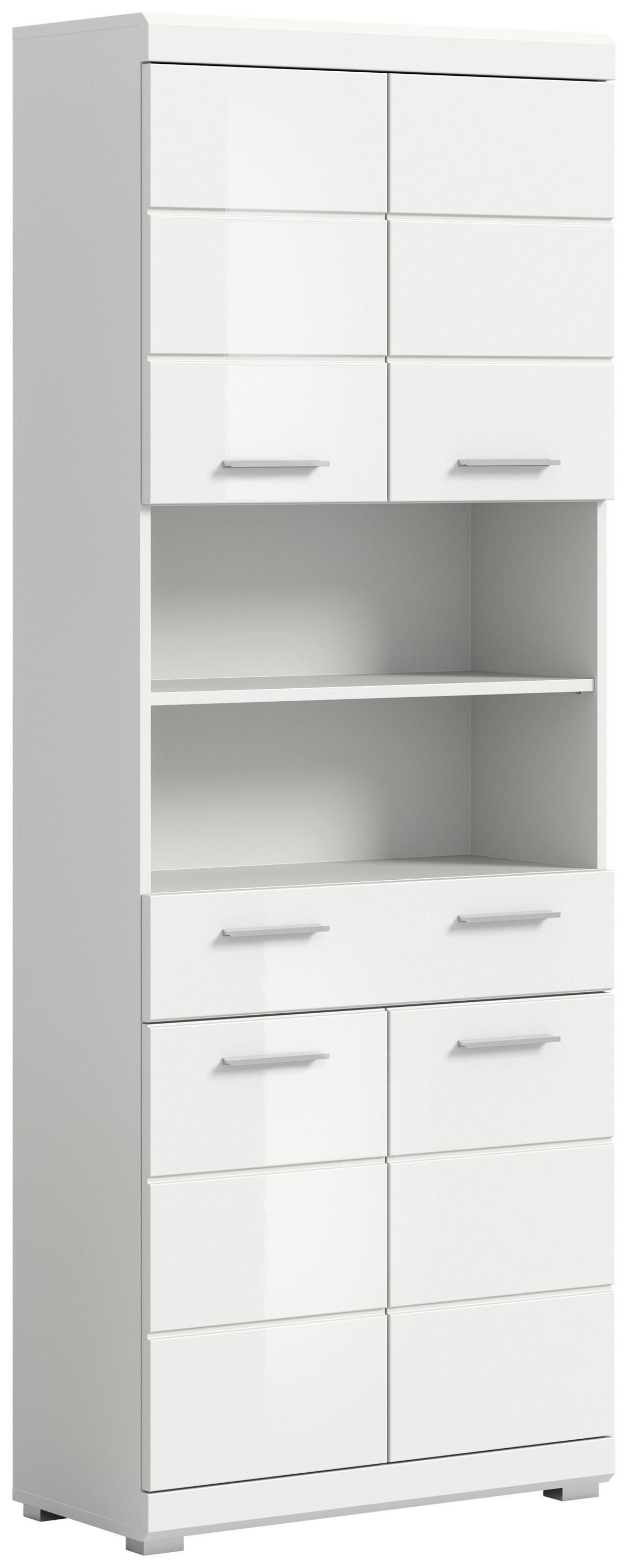 Hochschrank Scout Weiß Hg B: 74 cm - Weiß Hochglanz/Silberfarben, MODERN, Holzwerkstoff (74/191/31cm) - MID.YOU