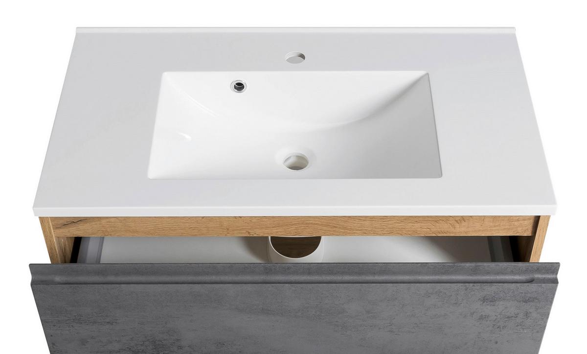 Waschbecken Mit Unterschrank Varese B: 80 Cm Grau/eiche - Eiche Wotan/Weiß, MODERN, Holzwerkstoff/Stein (80cm) - Held