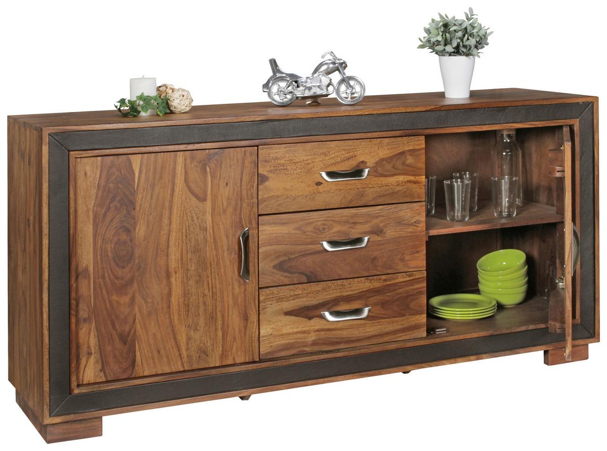 Sideboard 160 Cm Sheesham, Sheeshamfarben - Sheeshamfarben/Schwarz, Design, Holz/Textil (160/80/44cm) - MID.YOU