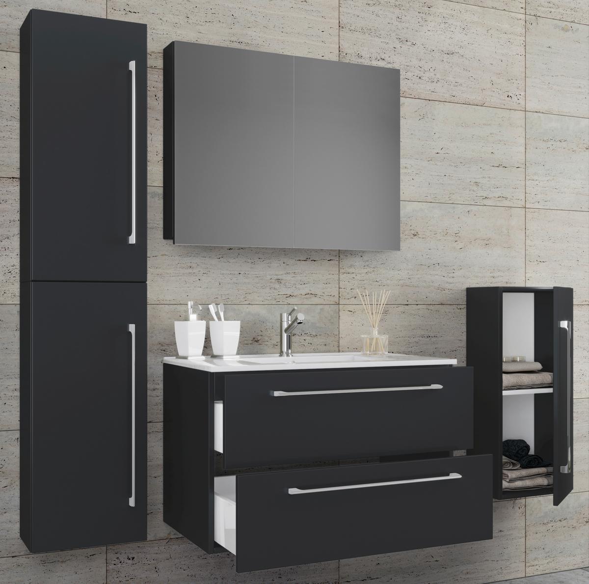 Badezimmer Badinos 5-Teilig Schwarz B: 80 cm - Schwarz/Weiß, MODERN, Keramik/Holzwerkstoff (147cm) - MID.YOU