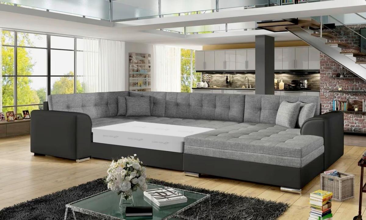 Wohnlandschaft Damario Grau/Schwarz U:189x338x189cm - Chromfarben/Schwarz, Design, Textil (189/338/189cm) - MID.YOU