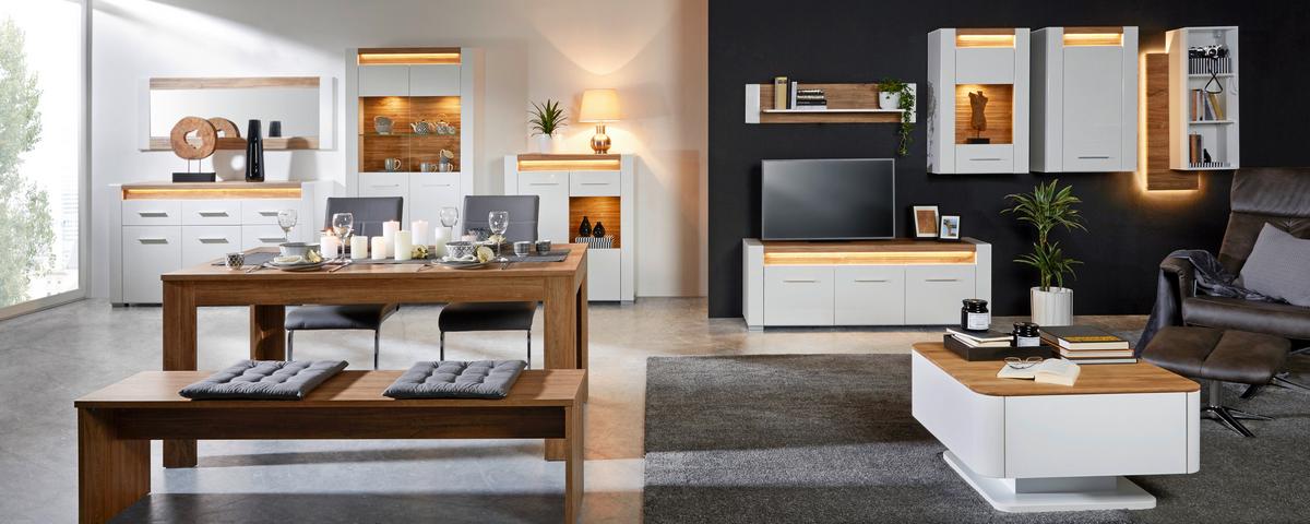 ZÁVĚSNÁ VITRÍNA LEONARDO - bílá/barvy dubu, Moderní, kov/kompozitní dřevo (60/98,5/30cm) - Mömax