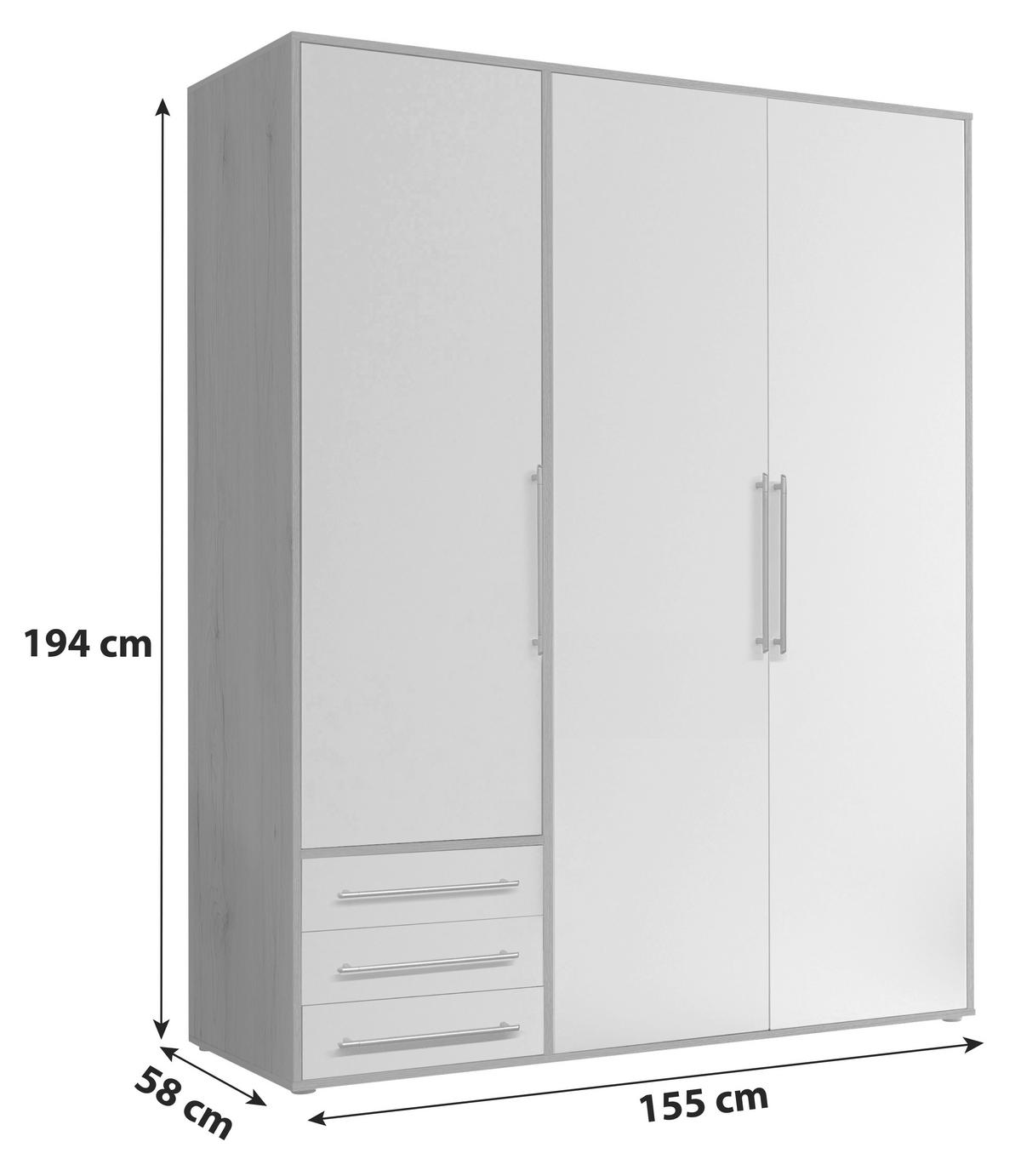 Drehtürenschrank Mit Laden 155cm Lyss Weiß/eiche Dekor - Weiß/Eiche San Remo, MODERN, Holzwerkstoff (155/194/58cm) - Livetastic