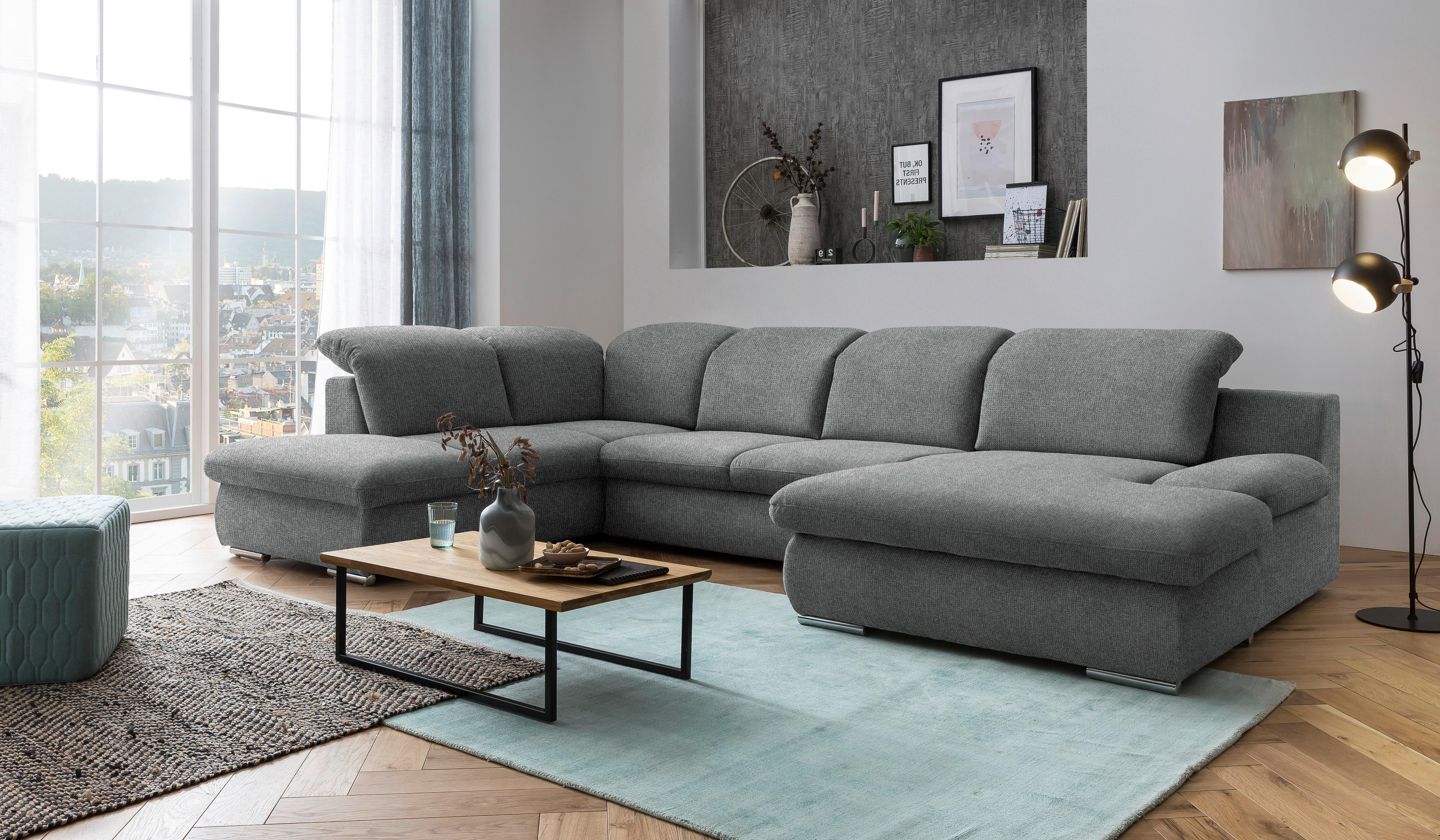 Wohnlandschaft Isona Dunkelgrau Isona - Chromfarben/Dunkelgrau, Design, Textil (212/353/165cm) - Livetastic