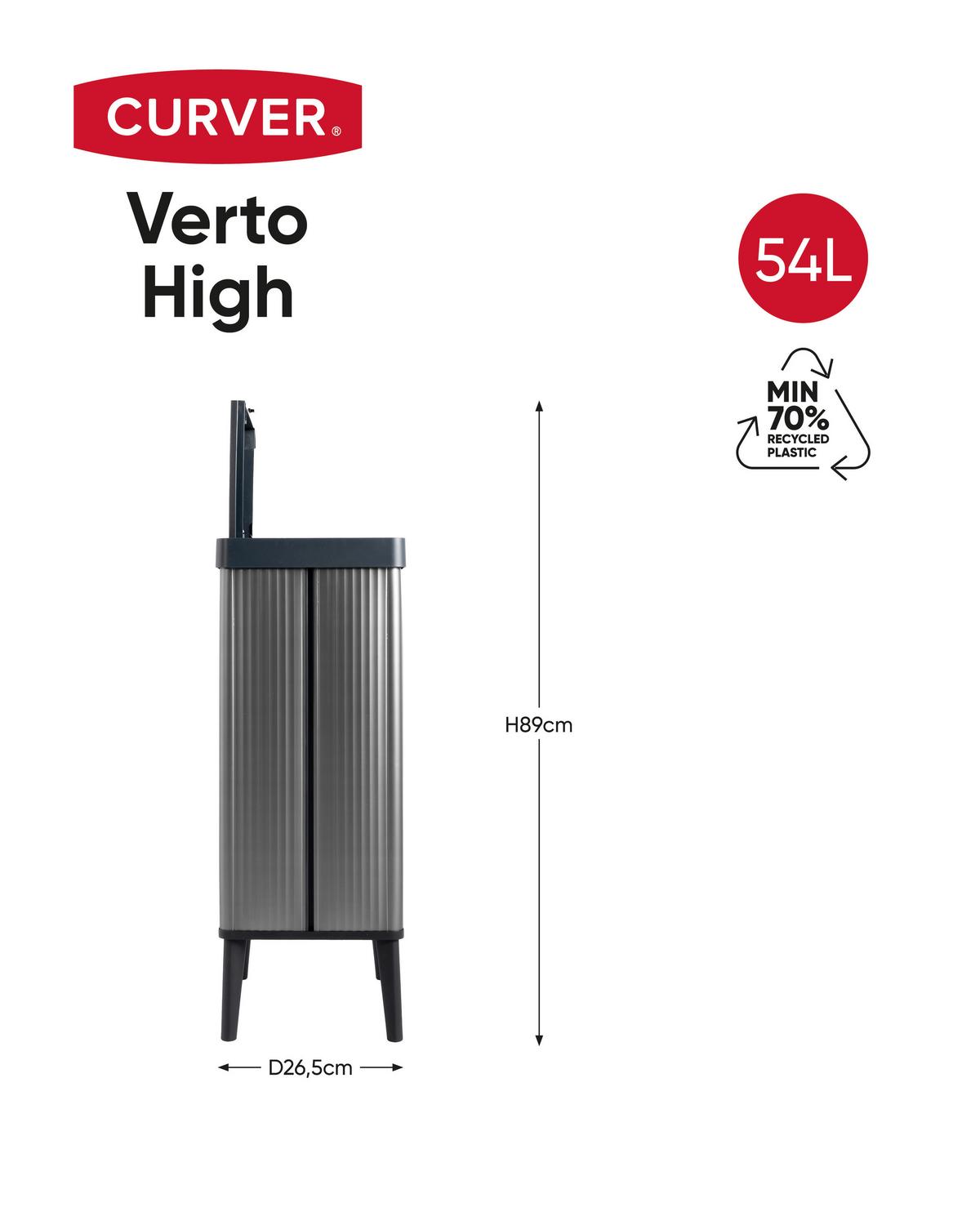 Odpadkový kôš VERTO HIGH - sivá, Basics, plast (26.5/68.7/43.5cm)