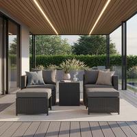 Gartenmöbel Set 5-tlg. Quad Kunststoffgeflecht Mit Kissen - Schwarz/Grau, KONVENTIONELL, Kunststoff/Metall - Gardenson