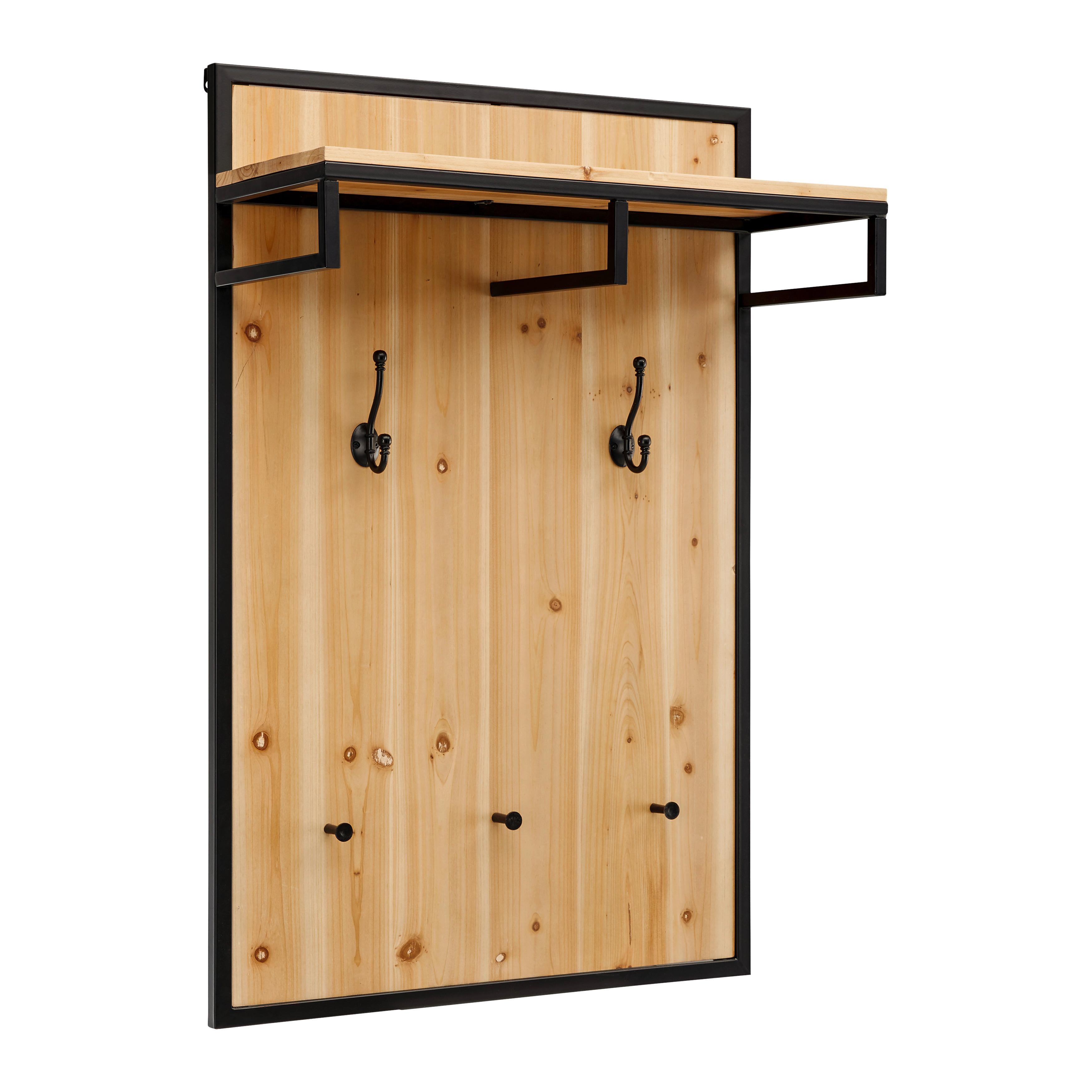 Šatní panel VITTORIA z masivu - černá/přírodní barvy, Moderní, kov/dřevo (67/100/27cm) - Bessagi Home