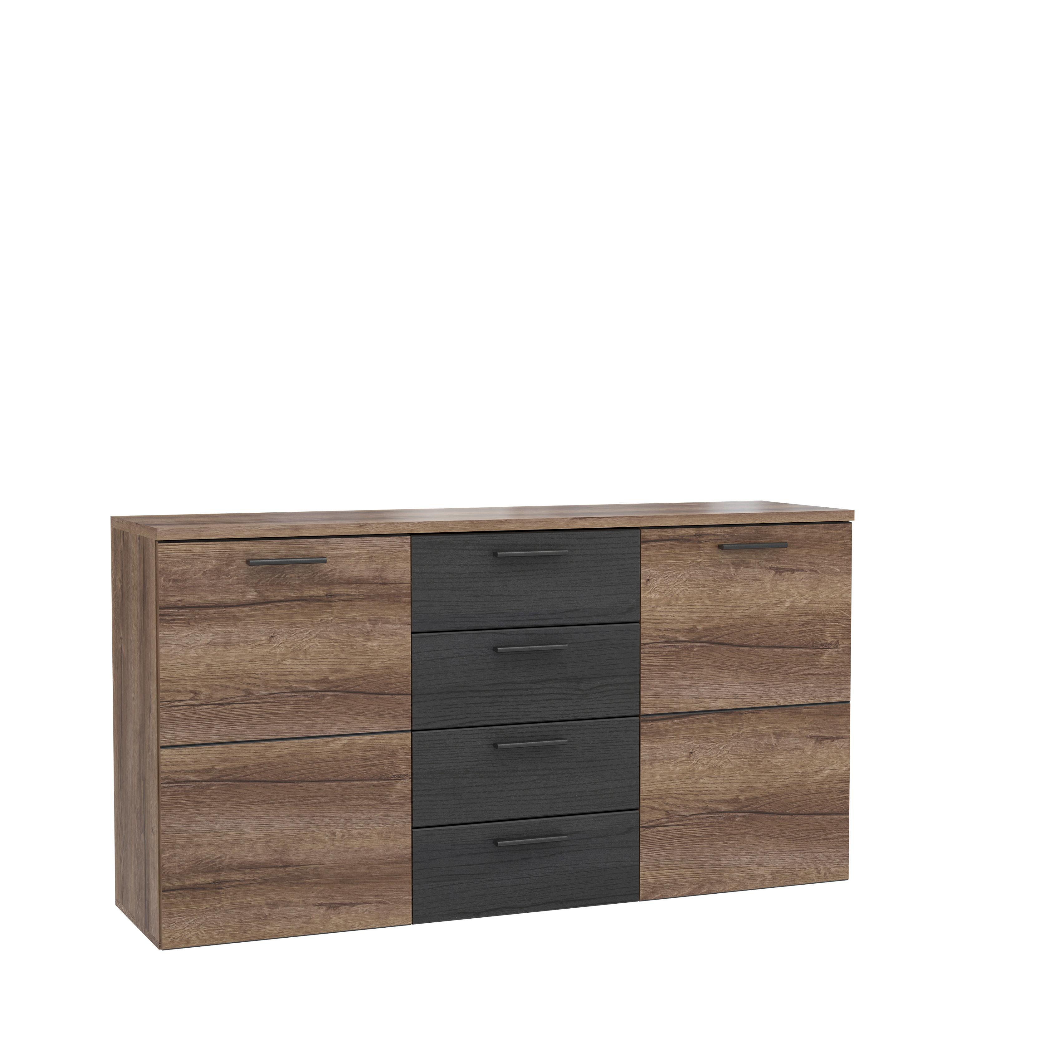 Komód Durango - tölgyfa színű/fekete, Modern, műanyag/faalapú anyag (149,5/80,8/41,3cm)