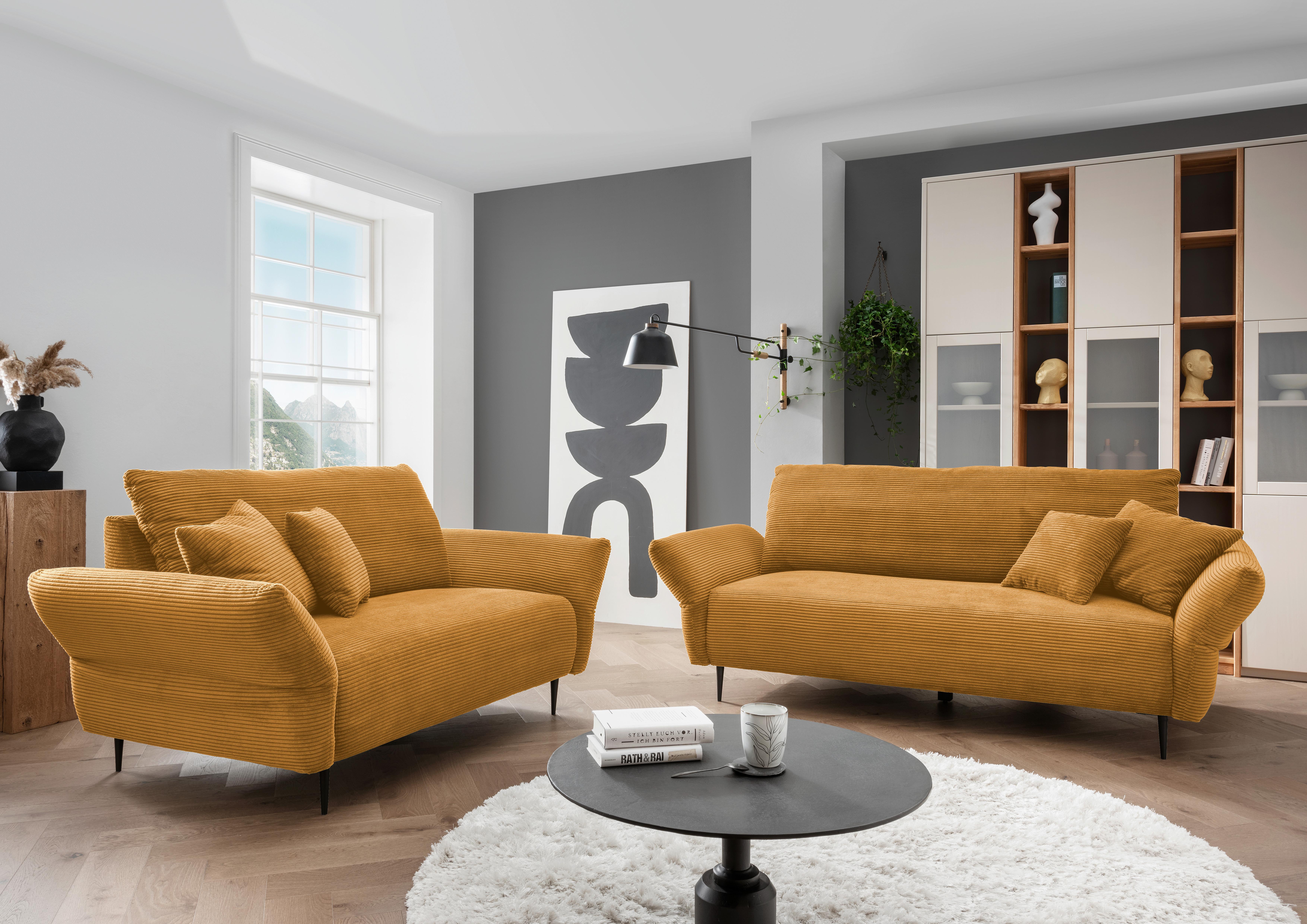 Sitzgarnitur Vanilla 2--teilig. Goldenfarben - Goldfarben/Schwarz, Design, Textil - Livetastic