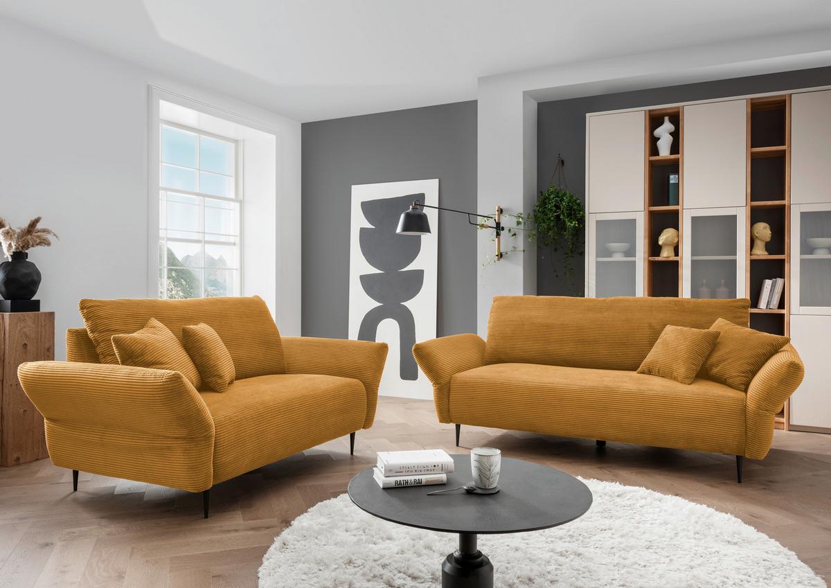 2-Sitzer-Sofa Vanilla Goldfarben - Goldfarben/Schwarz, Design, Textil (163/97/102cm) - Livetastic