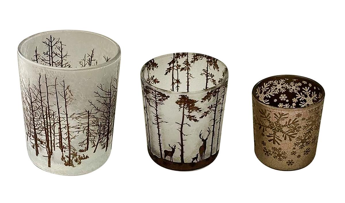 Teelichtglas Laura - Braun/Weiß, KONVENTIONELL, Glas - Luca Bessoni