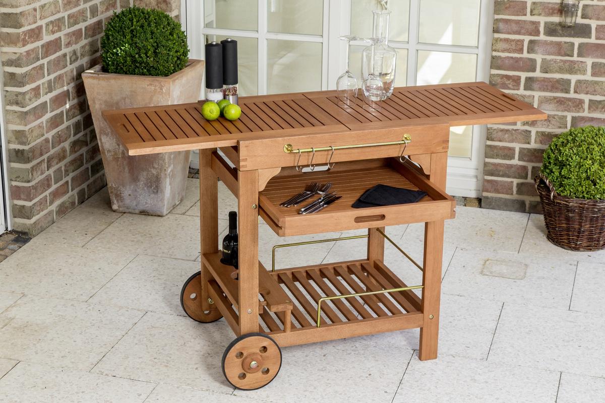 Servierwagen Echtholz Nautrfarben ausziehbar - Naturfarben, KONVENTIONELL, Holz (75/75/84cm) - Gardenson