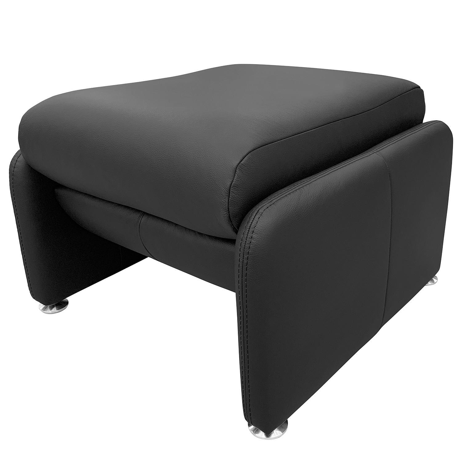 Hocker Comodo Echtleder Schwarz B: 62 cm - Silberfarben/Schwarz, Design, Leder (62/42/60cm) - Livetastic