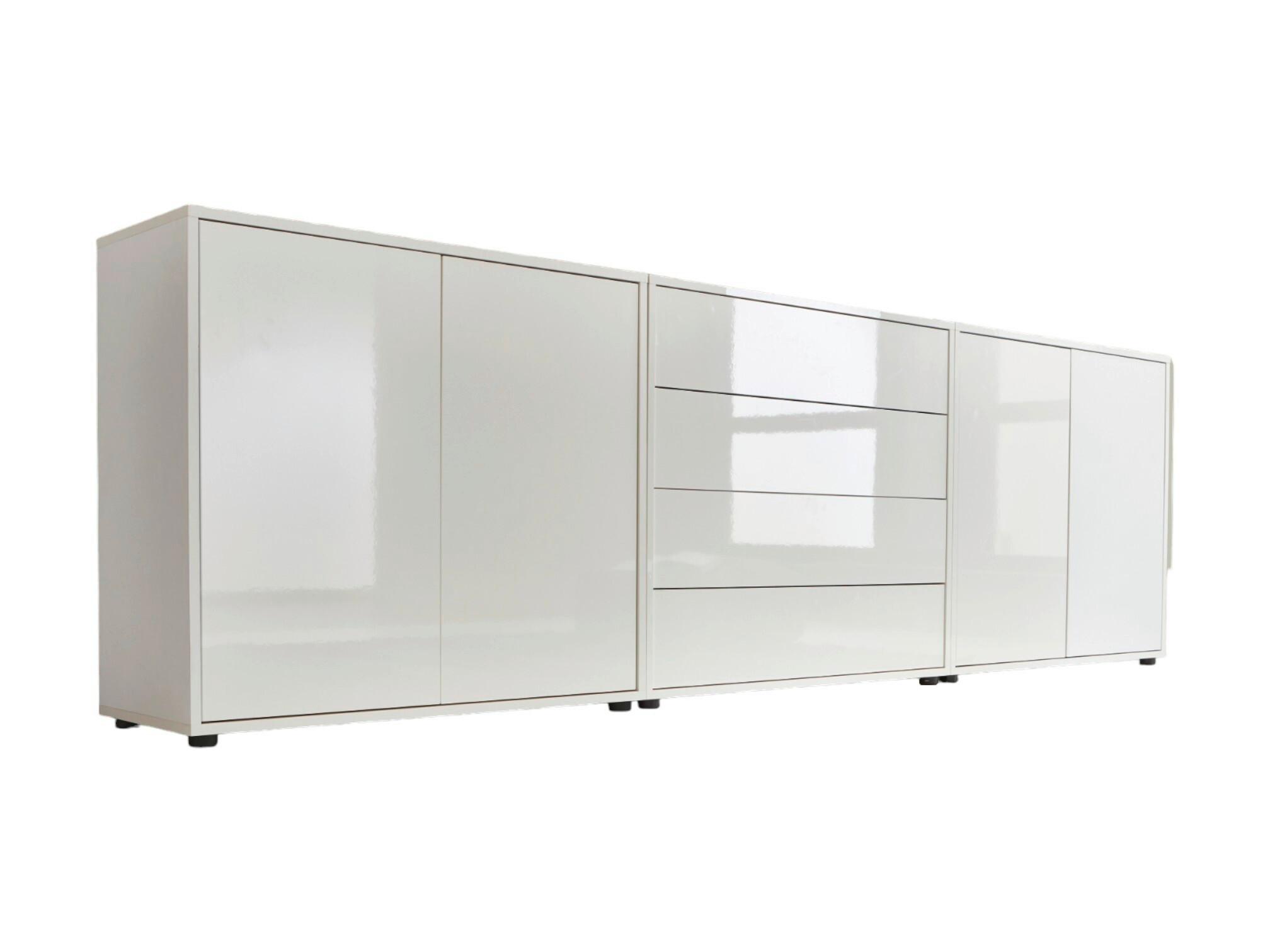 Sideboard Mailand 5 B: 237 cm Weiß - Weiß Hochglanz/Schwarz, MODERN, Holzwerkstoff (237/73/33cm) - MID.YOU
