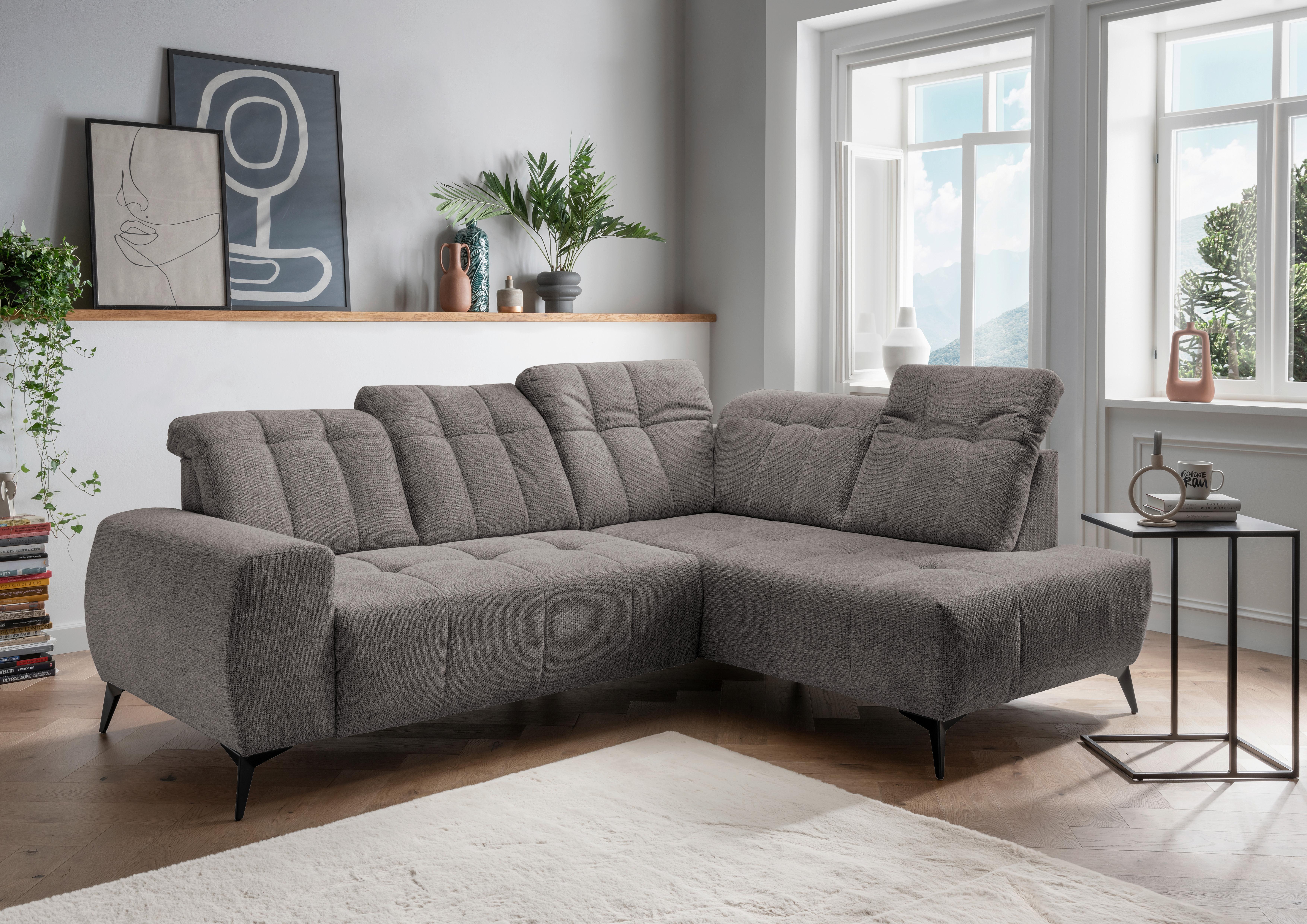 Ecksofa mit USB Anschluss Sano, Graubraun, S: 261x200 cm - Graubraun/Schwarz, MODERN, Textil (261/200cm) - Livetastic