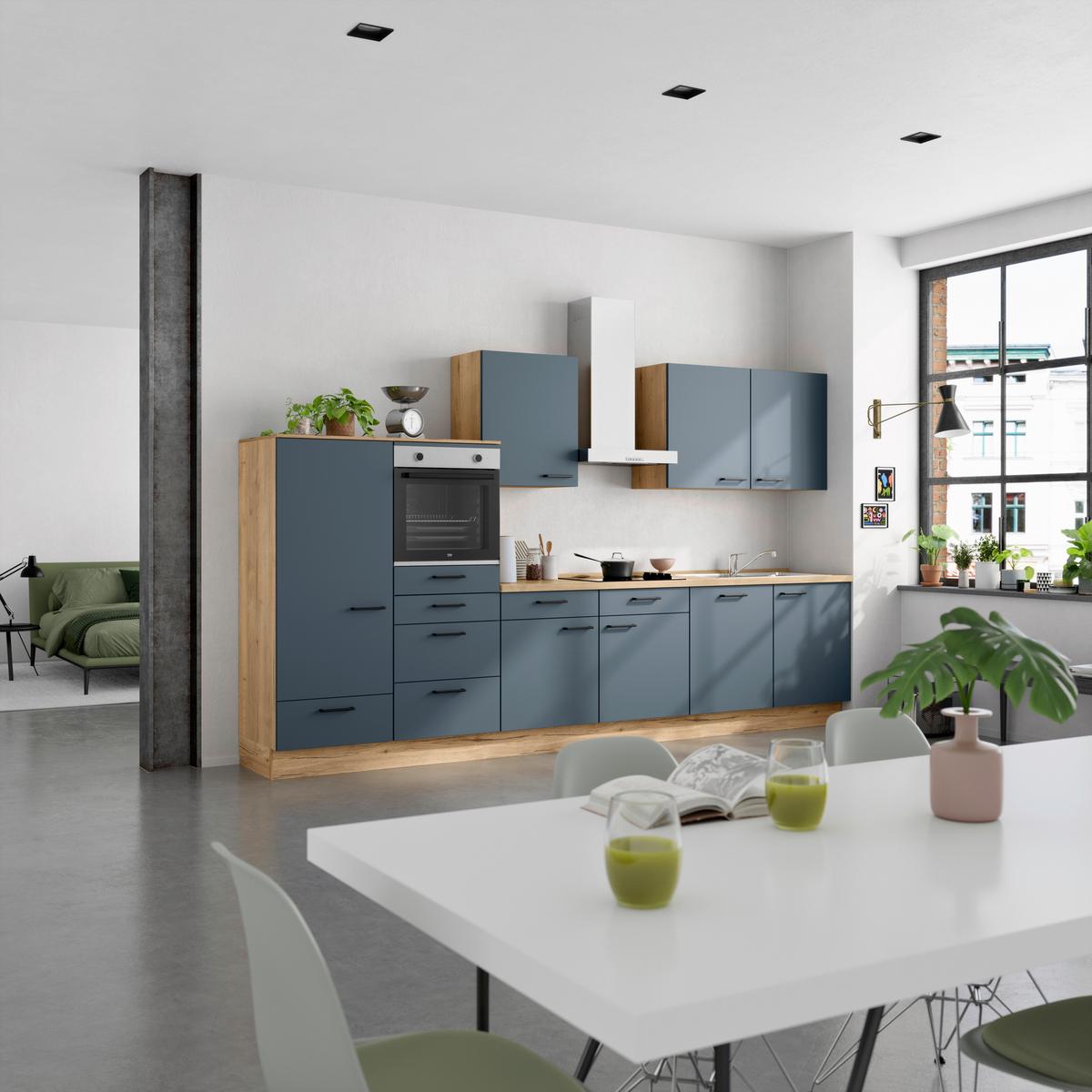 Küchenleerblock Easytouch Low-Line, L12 Links - Blau/Eichefarben, MODERN, Holzwerkstoff (360cm) - Nobilia