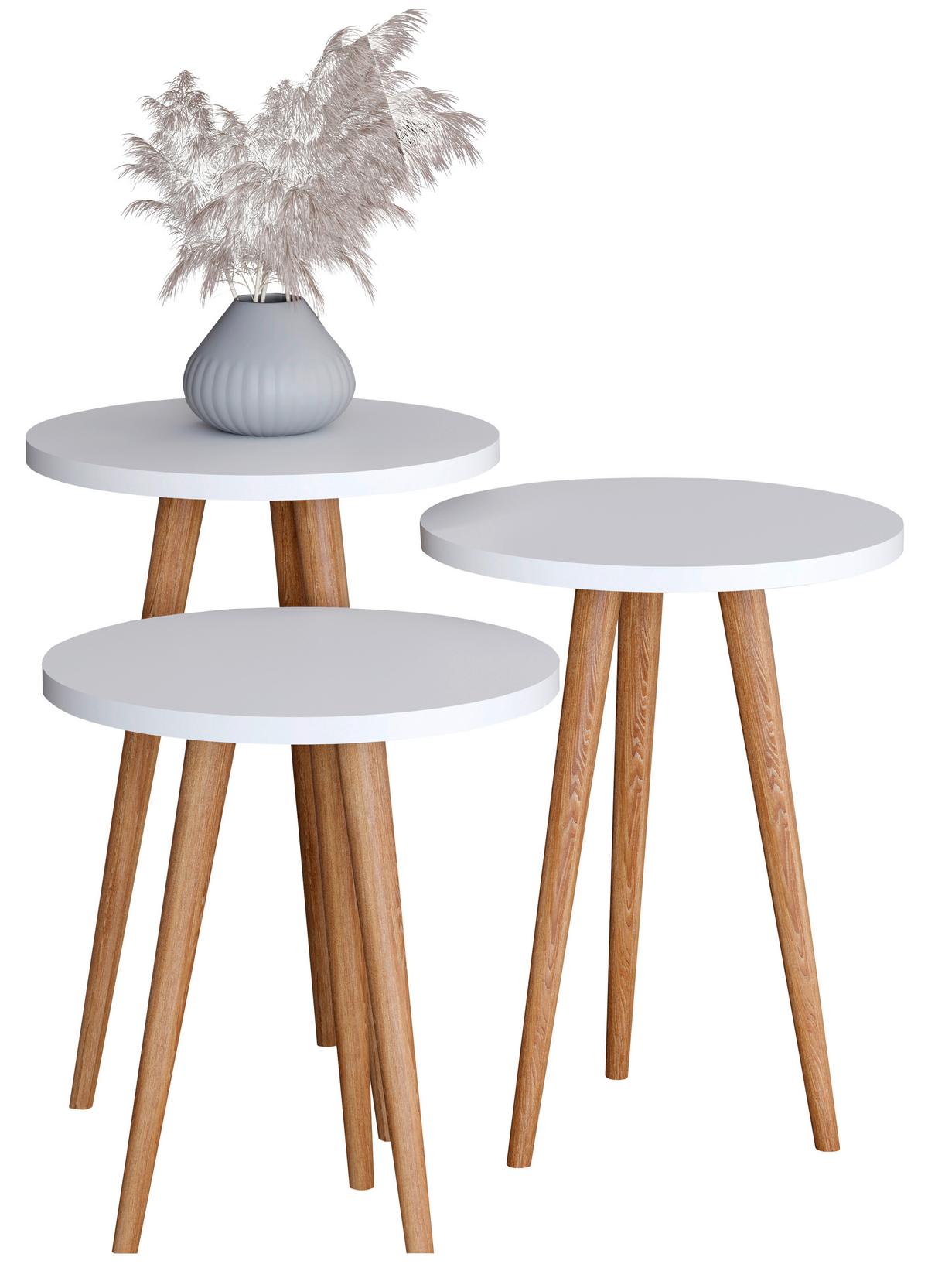 Beistelltischset Barilo Weiß, Honigeiche Dekor 3--teilig - Honigeiche/Weiß, Design, Holzwerkstoff (34/34/42-47-52cm) - MID.YOU